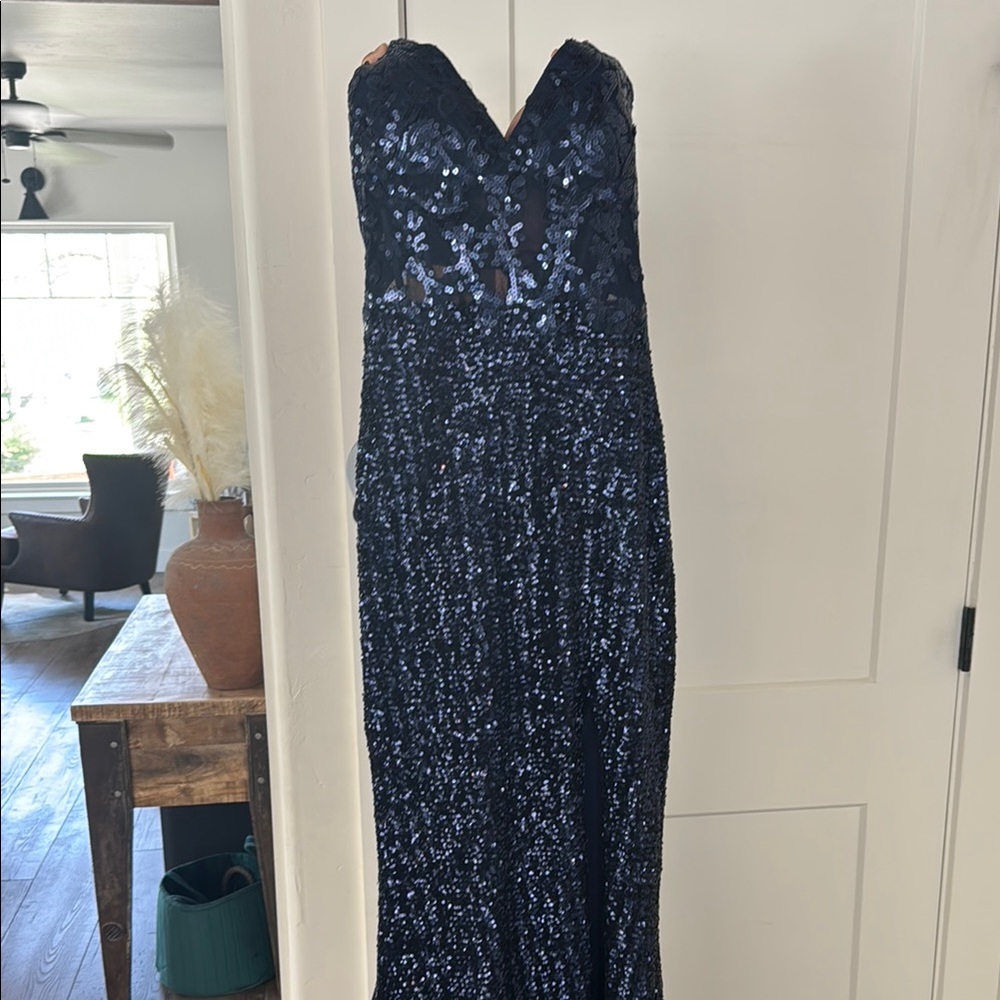 Elegant Navy Sequin Gown
